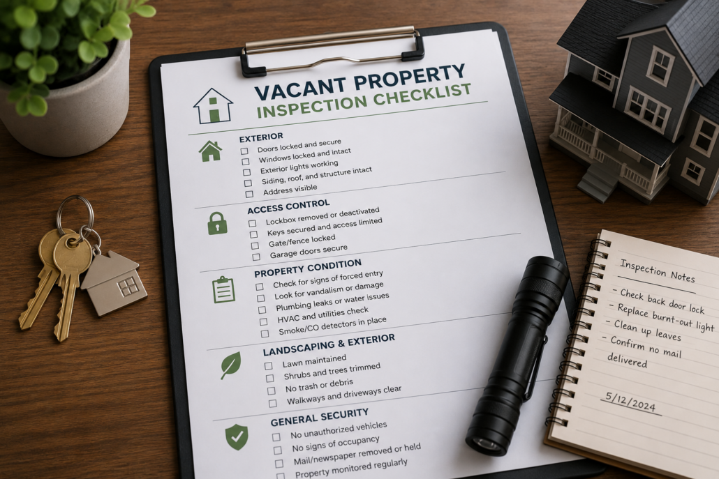 chipboard with a vacant property inspection checklist