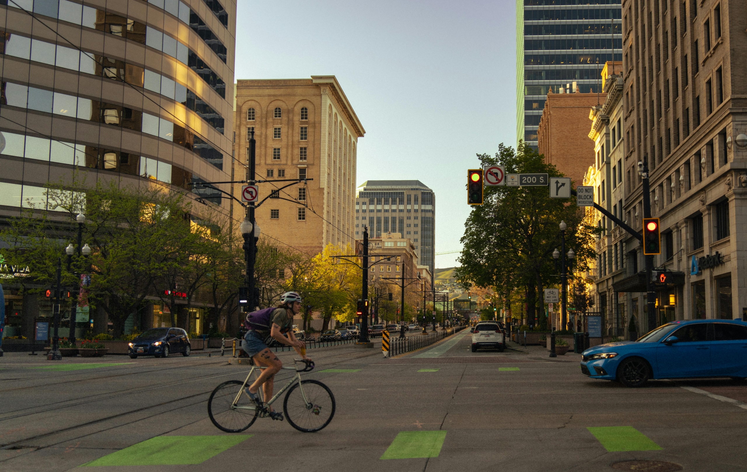 A cyclist on a road in Salt Lake City, Golden Hour.